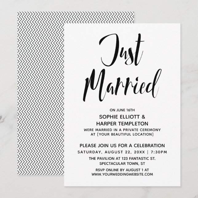 Convites Preto e Branco Tipografia Recepção de Casamento (Frente/Verso)