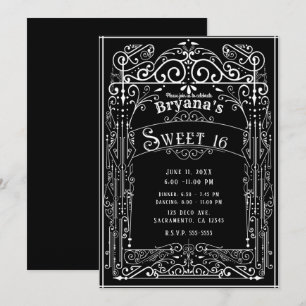 Convites Preto e Branco Vintage Deco Vitoriano Doce 16
