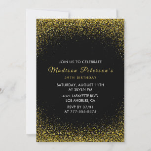 Convites Preto e Dourado 39º aniversário Glam Glitter