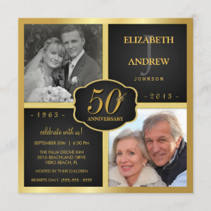 Convites Preto e Dourado 50º Aniversário de Casamento