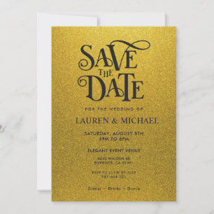 Convites Preto e Dourado Brilhante Glitter Save The Date