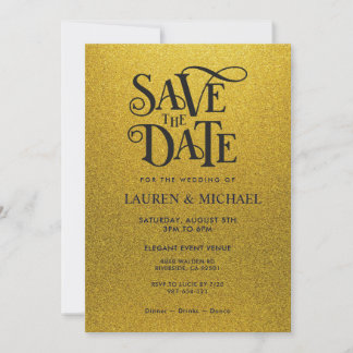 Convites Preto e Dourado Brilhante Glitter Save The Date