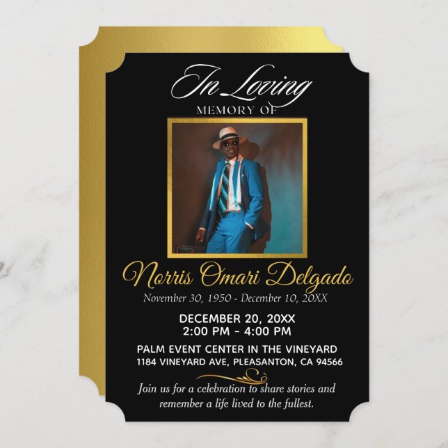 Convites Preto e Dourado| Celebração da Foto Elegante da Vi (Frente/Verso)