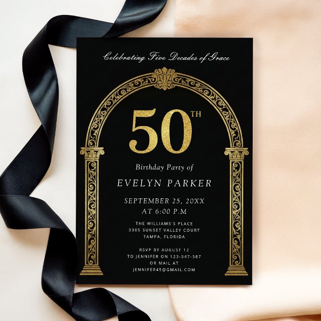 Convites Preto e Dourado Cinco Décadas de Graça 50º Anivers (Criador carregado)