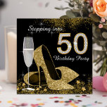 Convites Preto e Dourado entrando na Festa de aniversário 5<br><div class="desc">Belo preto e ouro entrando em 50 convites de aniversário com vidro de champanhe elegante, e calçados de salto alto de ouro. Você pode personalizar facilmente esse elegante convite de aniversário preto e dourado entrando em 50 para o seu evento simplesmente adicionando seus detalhes no estilo de fonte e na...</div>