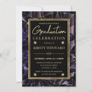 Convites Preto e Dourado Meia-Noite Cristal Galáxia Graduaç