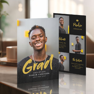 Convites Preto e Dourado Moderno Script Foto Graduação