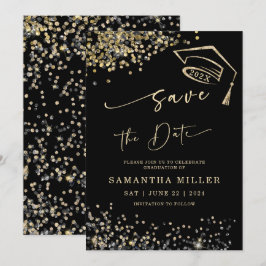 Convites Preto e Dourado Salve a Data Graduação