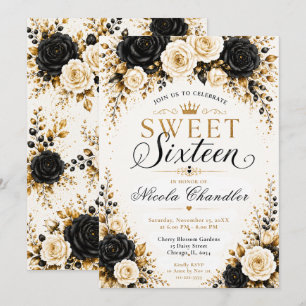 Convites Preto e Dourado Sweet Sixteen