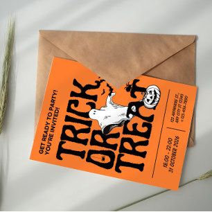 Convites Preto e Laranja Simples Doce ou Travessura Hallowe