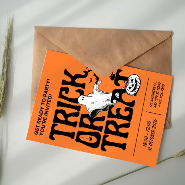 Convites Preto e Laranja Simples Doce ou Travessura Hallowe (Criador carregado)