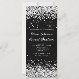 Convites Preto e Prata Brilho Sweet Sixteen