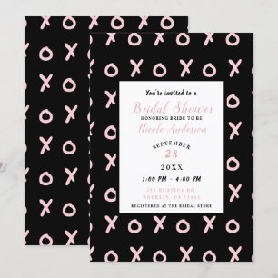 Convites Preto e Rosa Bebê X O XO XO's Chá de Bebê da Noiva