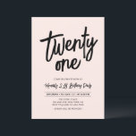 Convites Preto e Rosa | Grupo Chic 21 aniversário de 21 ano<br><div class="desc">Celebre seu dia especial com este simples convite de festas na moda. Este design apresenta um script de pincel chic com um layout limpo na combinação de cores preto e rosa pincelado. Mais designs disponíveis no meu compro BaraBomDesign.</div>