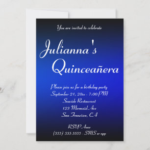 Convites Preto e Safira Azul Ombre Quinceañera Aniversário