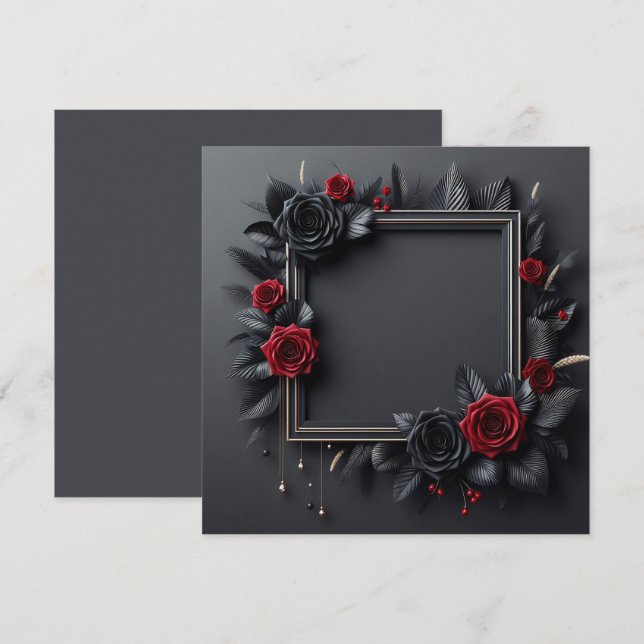 Convites Preto e Vermelho Floral (Frente/Verso)