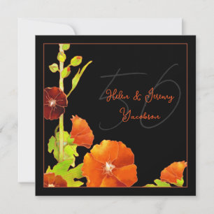 Convites Preto e Vermelho Floral 50º Aniversário de Bodas d