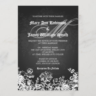Convites Preto elegante do Flourish do Victorian do