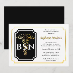 Convites Preto Elegante Dourada Festa de formatura BSN