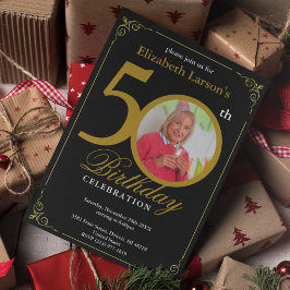 Convites Preto Elegante e 50º aniversário Dourado