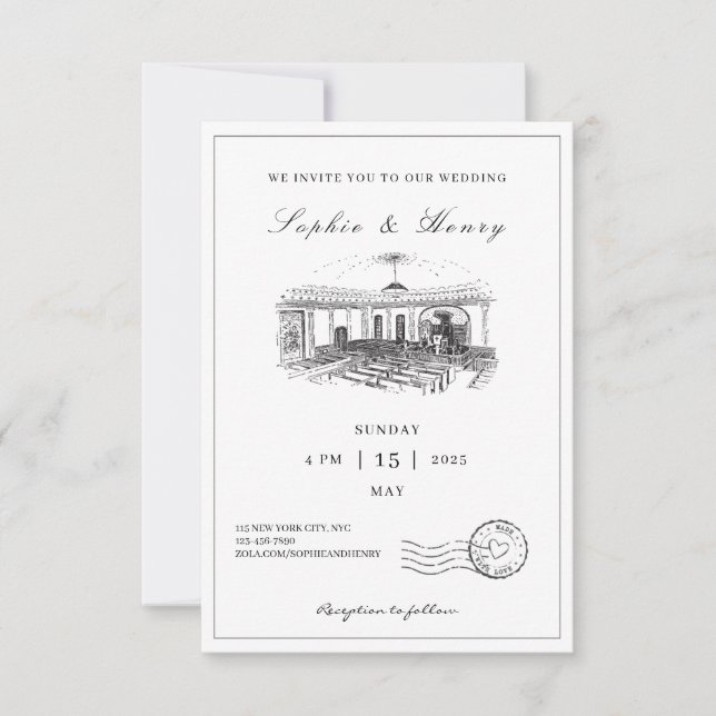 Convites Preto Elegante e Branco Tudo em Um Casamento (Frente)