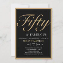 Preto Elegante e Dourado 50 e aniversário fabuloso