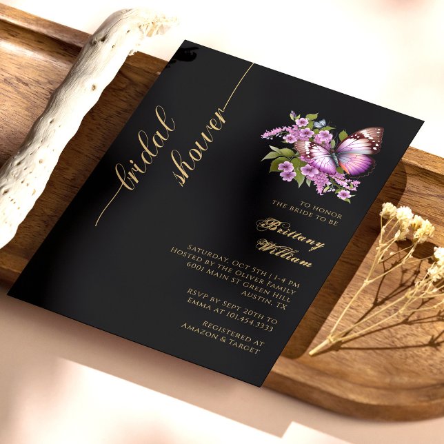 Convites Preto Elegante e Dourado: Chá de panela Personaliz (Elegant Black & Gold: Personalized Bridal Shower Invitation)