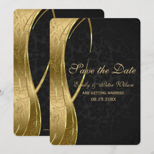 Convites Preto Elegante E Dourado Damasco - Salvar A Data