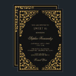Convites Preto Elegante e Dourado Sweet 16<br><div class="desc">Convite 16 para preto e Dourado Elegante</div>