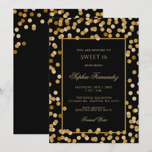 Convites Preto Elegante e Dourado Sweet 16