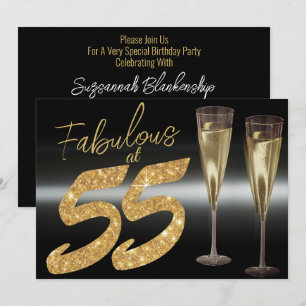 Convites Preto Elegante e Fabuloso Dourado na 55 Festa