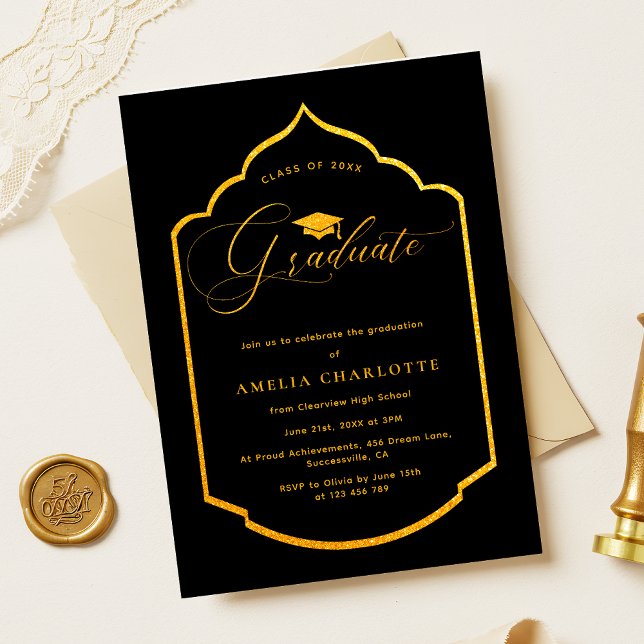Convites Preto Elegante e Festa de formatura Dourada (Criador carregado)