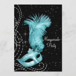 Convites Preto elegante e partido azul do mascarada da
