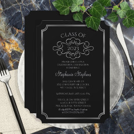 Convites Preto Elegante |Formandos de prata