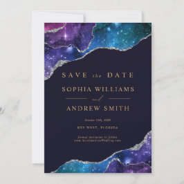 Convites Preto & Estrelas Azul Dourado Salve a Data