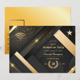 Convites Preto geométrico e Festa de formatura Virtual Dour