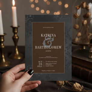 Convites Preto-Gótico Escuro Satin Damask Brown