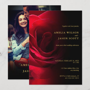 Convites Preto Gradiente rosa vermelha com Casamento Fotogr