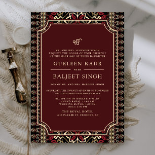 Convites Preto Marrom Vermelho Ikat Anand Karaj Casamento S