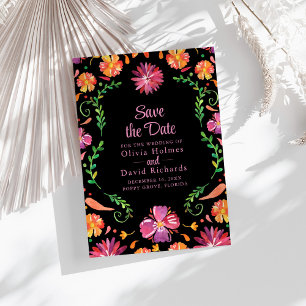 Convites Preto Mexicano Floral Fiesta Salve a Data