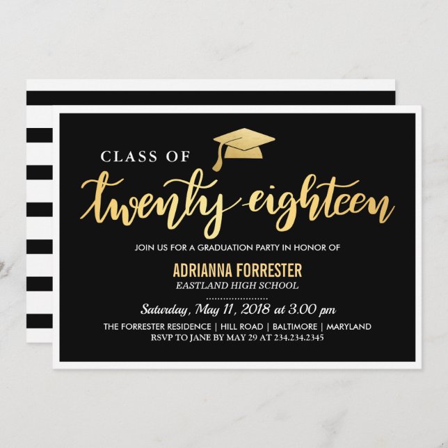 Convites Preto Moderno Dourado| Formando De Script 2018 (Frente/Verso)