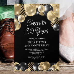 Convites Preto Moderno e Dourado 30º Aniversário