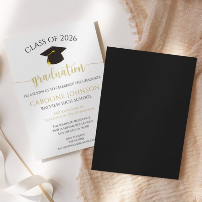 Convites Preto moderno e Festa de formatura Dourada (Criador carregado)