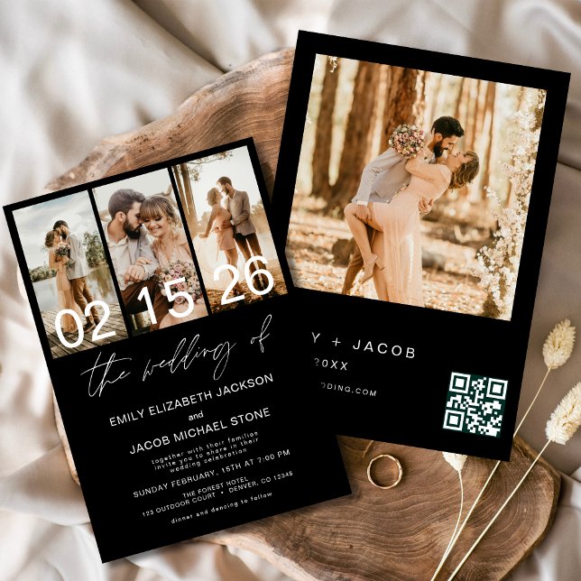 Convites Preto O Casamento da Foto com Código QR Legant (Criador carregado)