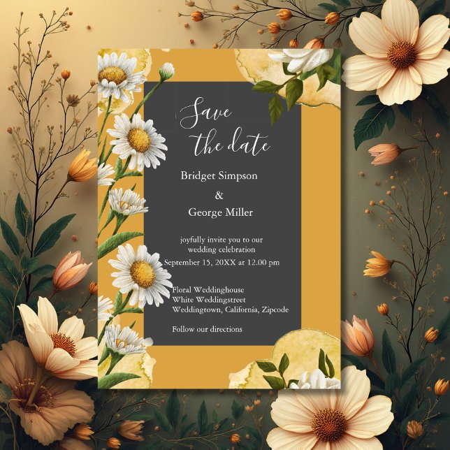 Convites preto onyx retro-branco laranja Margaret flor (Criador carregado)