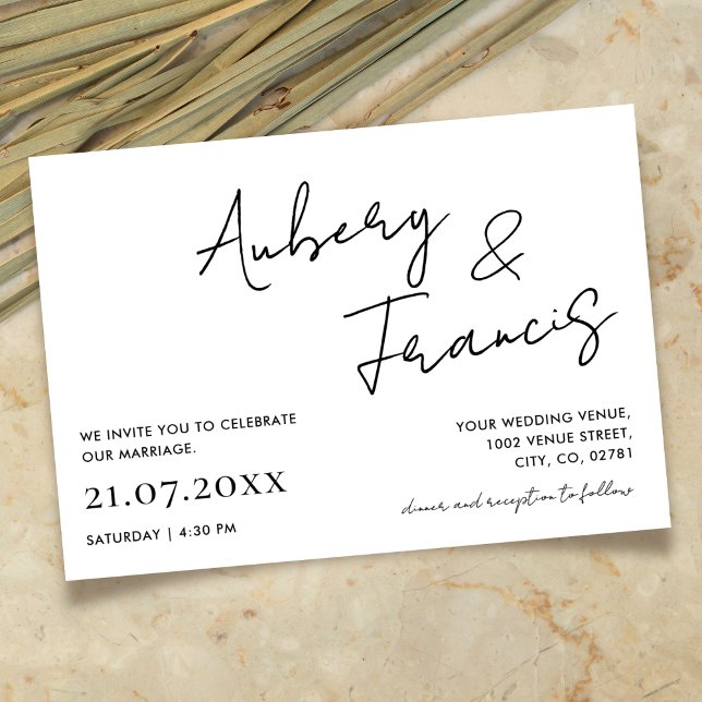 Convites Preto para Caligração de Script de Nome Minimalist (Criador carregado)