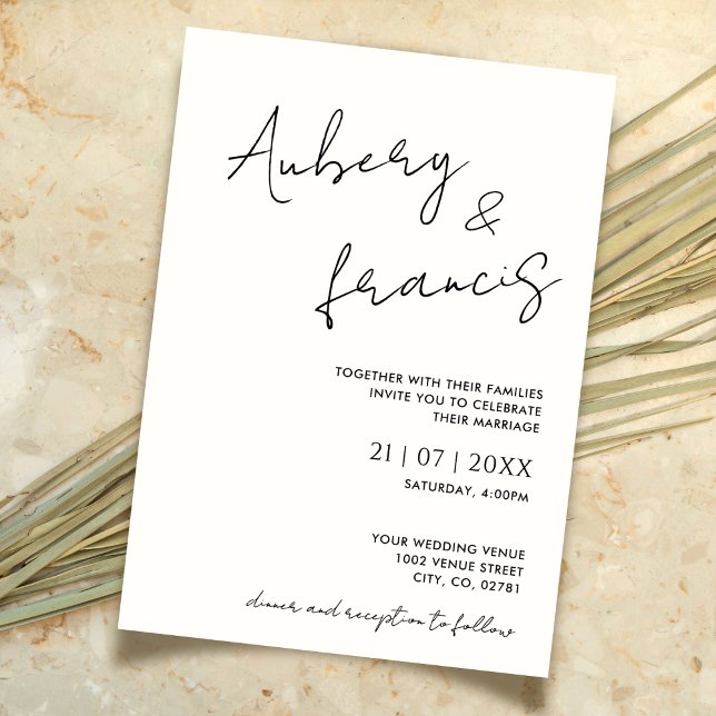 Convites Preto para Caligração de Script de Nome Minimalist (Criador carregado)