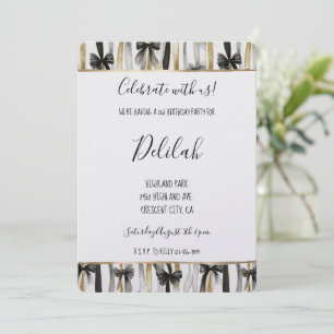 Convites Preto Prata Dourado Glam Fitas & Laços Aniversário