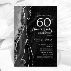 Convites Preto Prata Elegante 60º Aniversário