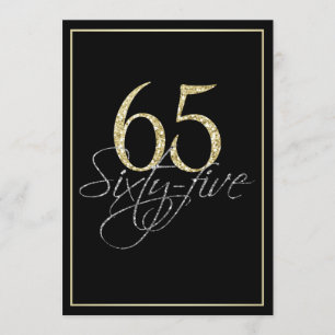 Convites Preto prata formal e Festa de aniversário 65 Doura